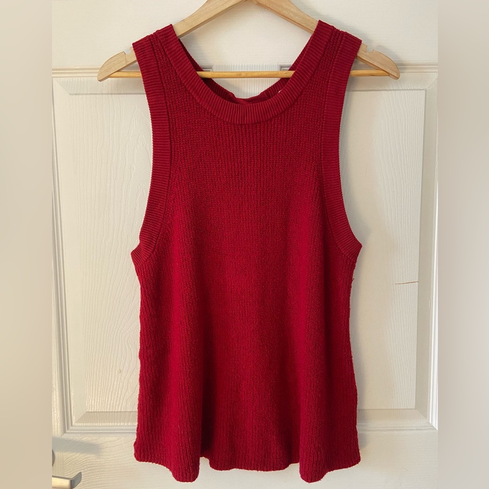 Red Sweater Tank with Button Back Detail